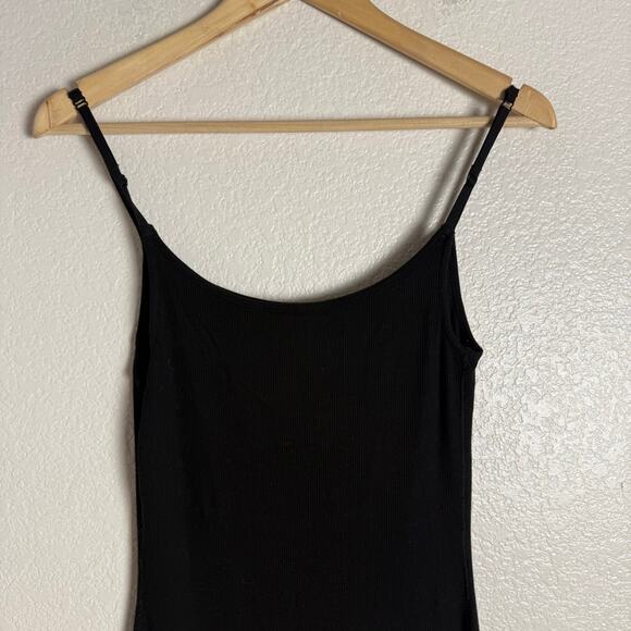 Skims Onyx Black Ribbed Sleeveless Soft Lounge Slip Cami Mini Dress Size Medium - Picture 5 of 7
